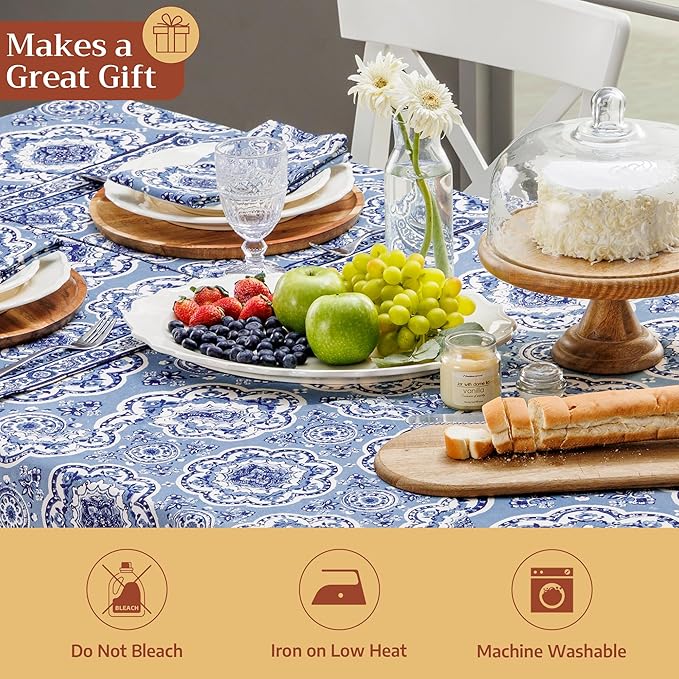 Maison d' Hermine Cloth Napkins Set of 4 100% Cotton Everyday Reusable Square Napkins Cloth Washable Dinner Party Wedding Restaurant Valentines Day Decorations Spring/Summer(Melodie Bleue, 20" x 20")