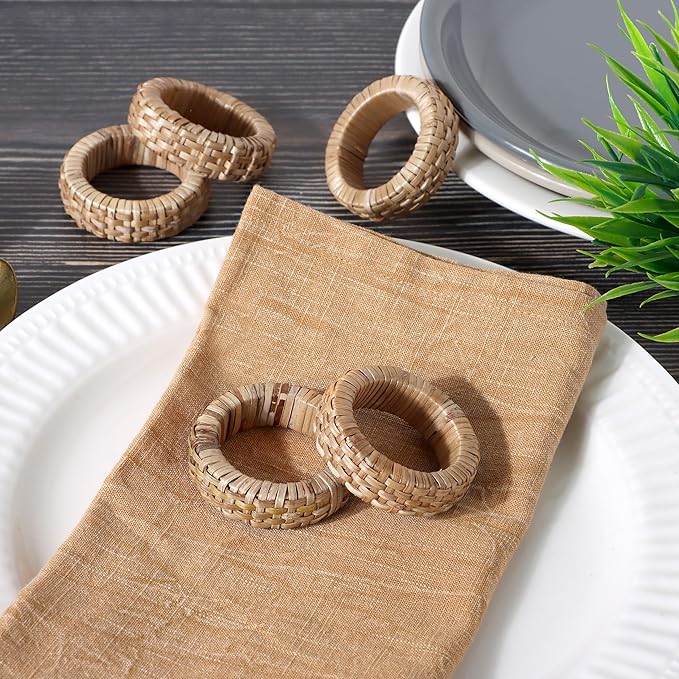 CLEENTABLE Jute Napkin Ring, Hand Wovwn Napkin Rings - 12-Pcs Handmade Rattan Napkin Holders Fall Farmhouse Napkin Rings for Thanksgiving, Christmas, Wedding Table Decoration (Natural)