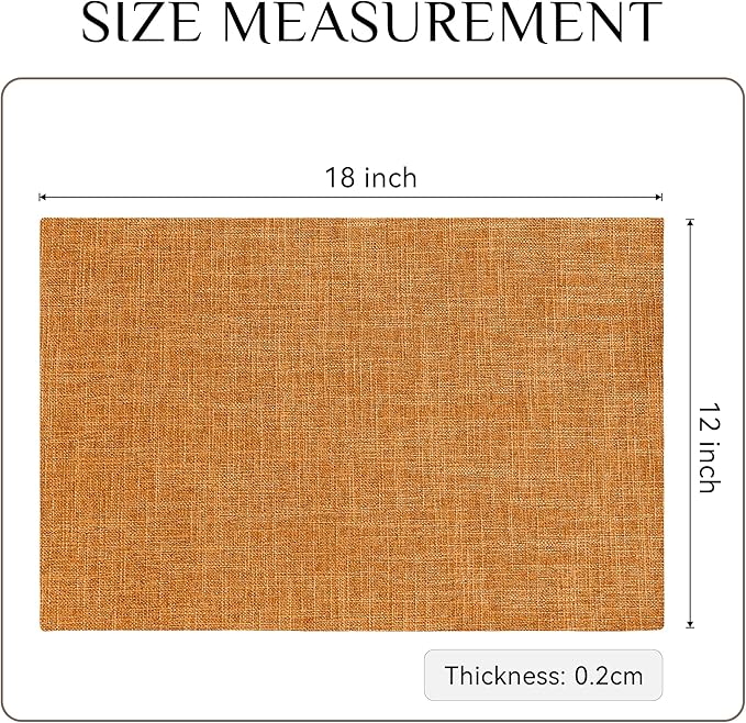 Softalker Faux Linen Placemats Set of 8-12 x 18 Inch, Heat Resistant Double Layered Durable Burlap Farmhouse Place Mats, Non-Slip Washable Rustic Table Mats for Dining, Kitchen, Party（Orange