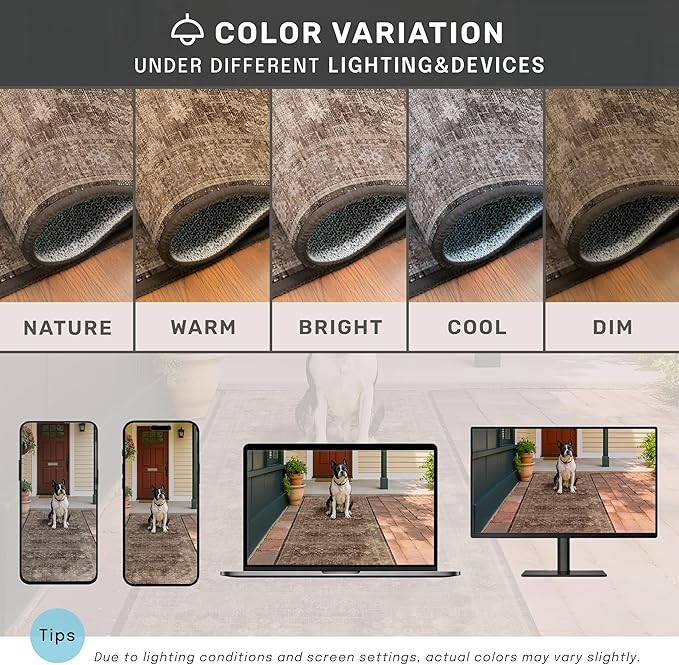 Boho Taupe Living Room Rug 7x10 -Vintage Traditional Oriental Neutral Brown, Washable Low Pile Non-Slip Extra Large Area Rugs for Dining Under Table Bedroom Lounge