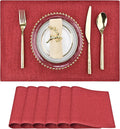 SLKQG Christmas Linen Fabric Placemats Set of 6 - Holiday Dining Table Mats for Festive Decor, Heat Resistant & Machine Washable, Place Mats for Dinner Parties, Xmas Gift for Home (6, Wine Red)