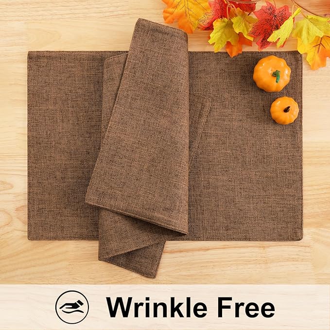 homing Cotton Linen Placemats Set of 4, Cloth Washable Farmhouse Dining Table Mats for Indoors & Outdoors, Easy to Clean, Brown, 13 x 19 Inch