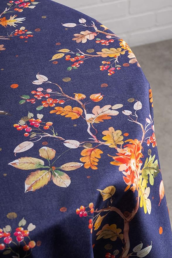 Maison d' Hermine Table Cloth Round Table 100% Cotton 69 Inches Fall Tablecloth Reusable Everyday Use for Thanksgiving Christmas Decorations Dining Farmhouse Party (Kelim - Infinity)