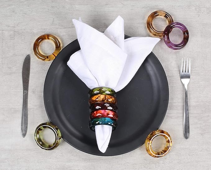 ALPHA Living HOME Spring Pastel Epoxy Napkin Rings - Set of 12 Multi-Color Epoxy Resin Napkin Holders for Modern Tabletop Decor, Perfect for Weddings, Parties, Special Events & Everyday Dining