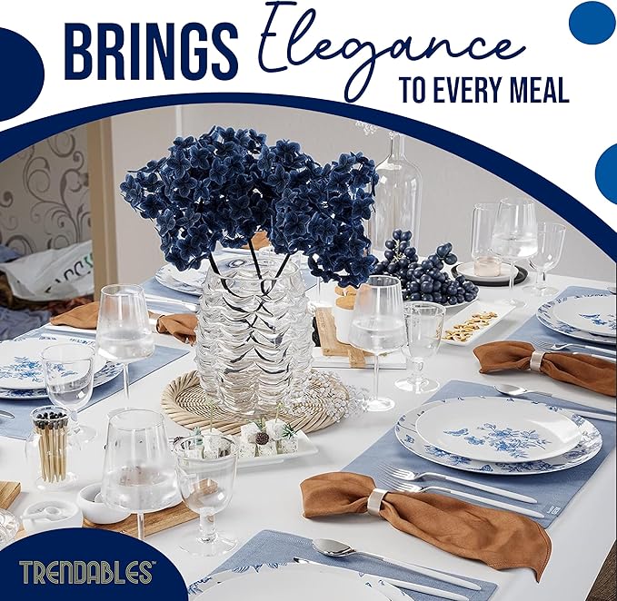Trendables Disposable Plates For Party Supplies | Blue Floral Plastic Plates For Wedding 200 Pcs - 100 X 8 & 100 X 10 Dinner Plate Sets | Floral Plate Set Disposable Plastic Dinnerware Sets