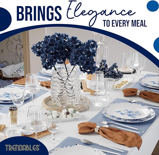 Trendables Disposable Plates For Party Supplies | Blue Floral Plastic Plates For Wedding 80 Pcs - 40 X 8 & 40 X 10 Dinner Plate Sets | Floral Plate Set Disposable Plastic Dinnerware Sets