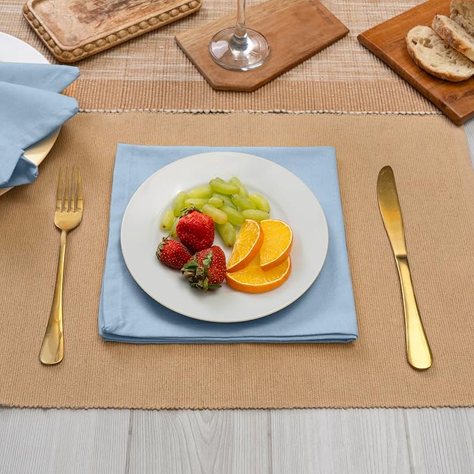 Blue Needles Solid Cloth Napkins Set of 12 Ice Blue 100% Cotton Dinner Napkins 18x18 inches - Soft, Reusable, Absorbent & Washable Linen, Ideal for Wedding Events, Parties & Everyday Use