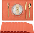 SLKQG Orange Linen Placemats Set of 8 - Heat Resistant & Machine Washable Table Mats for Holiday Dining, Double-Layered Fabric for Family Gatherings - Indoor Outdoor Use (8, Orange)