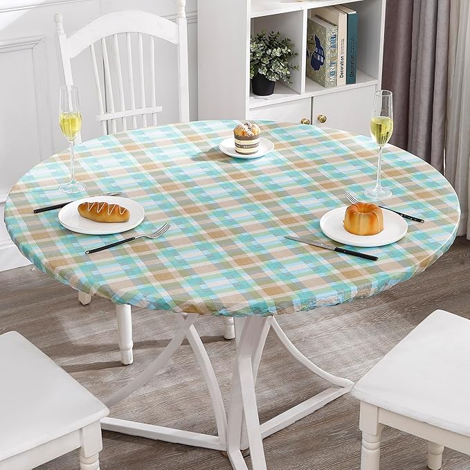 Walrus Round Vinyl Fitted Tablecloth with Flannel Backing Elastic Edge Design Table Cover Waterproof Oil-Proof PVC Table Cloth Stain-Resistant Best for 32"-36" Round
