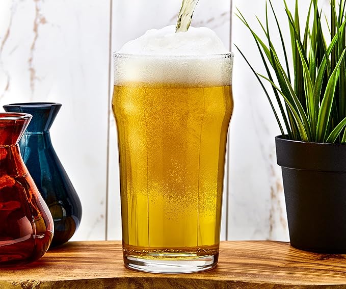 JoyJolt Grant 19oz Beer Pint Glasses Set of 4. Large Beer Pint Glass Capacity in a Traditional Pub Drinking Glasses Design. Oversized Beer Glasses Set for Guinness, Stout, and Big Craft Beer Glasses