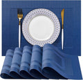 LEXMORE PlaceMats Set of 12 Vinyl/Plastic Woven Place Mats for Kitchen Table Indoor/Outdoor Washable PlaceMat Wipeable Dining Table Mats(Navy Cube)
