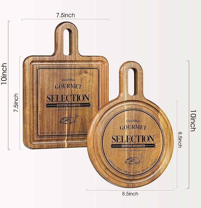 Acacia Wood Charcuterie & Cheese Board Set, 2-Piece Mini Serving Boards for Cheese, Fruit, Nuts & Appetizers – Elegant Snack Boards for Entertaining & Gift Giving