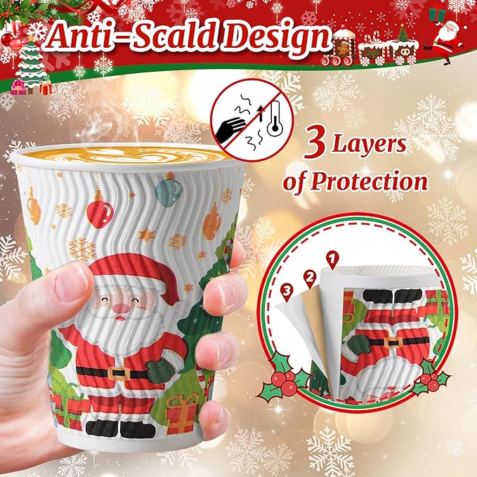 SIUQ 12 oz Christmas Coffee Cups - 50 Pack Disposable Insulated Paper Cups, Christmas Hot To Go Coffee Cups, Leak Proof Holiday Party Supplies for Office Home Celebrations
