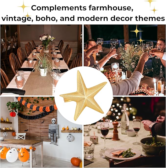 ALPHA Living HOME Napkin Rings Set of 12, Star Shaped Napkin Holder, Metal Serviette Rings, Gold Napkin Rings, Farmhouse Table Accessories for Dining Table, Weddings, Parties & Home Décor, Durable