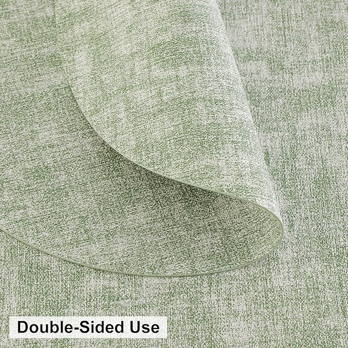 homing Round Faux Leather Placemat and Coaster 6 Packs, Washable Heat Resistant Dining Place Mats, Wipeable Double-Sided Table Mats for Indoor and Outdoor, Diameter 13 and 3.93 inch, Light Green