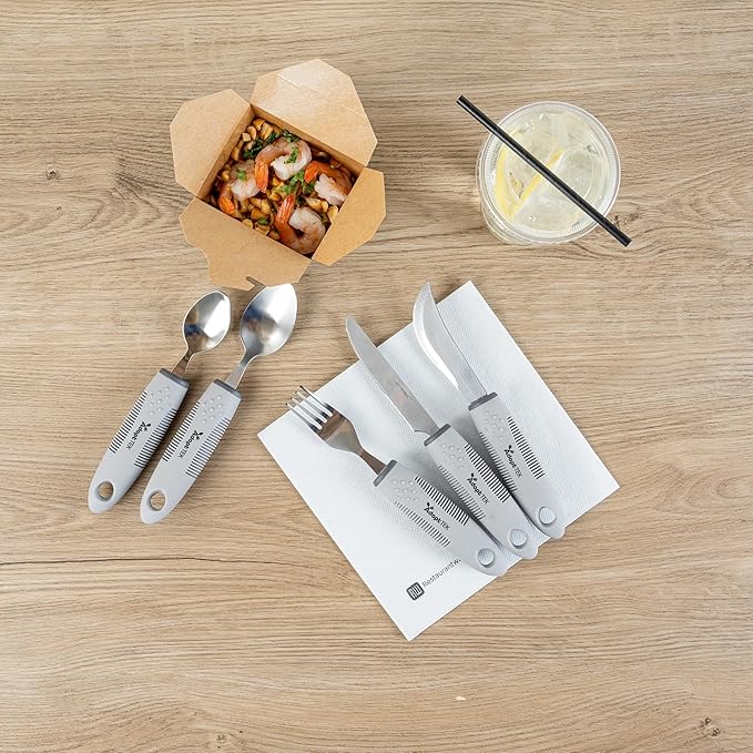 Restaurantware Adaptive Utensils - 1 count Stainless Steel, 9.843 x 5.118 x 1.575 Inches, Ergonomic Eating Aids, Non-Slip Utensil Set for Arthritis, Secure Grip Design, Gray