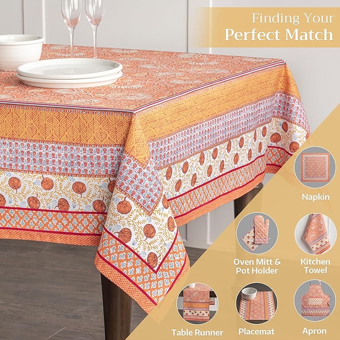Maison d' Hermine Table Cloth Rectangle Table 100% Cotton 60 x 120 Inches Fall Tablecloth Reusable Everyday Use for Thanksgiving Christmas Decorations Dining Farmhouse Party (Harvest Festival)