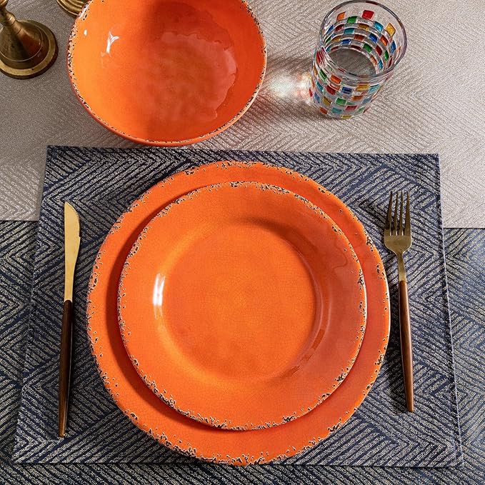 Rustic Melamine Dinner Plates, 11 inch Melamine Plates Set of 6, Large Salad/Dessert Plates, Unbreakable Colorful Serving Dishes Set for Indoor and Outdoor, Assorted Color…