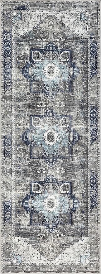 Keen Home Design 2x7 Rug - Machine Washable Runner Rug with Non-Slip Backing, Ideal for Hallway, Entryway, Kitchen, Laundry Room - Vintage, Easy Clean, Durable, Low Pile - (2'6" x 7')