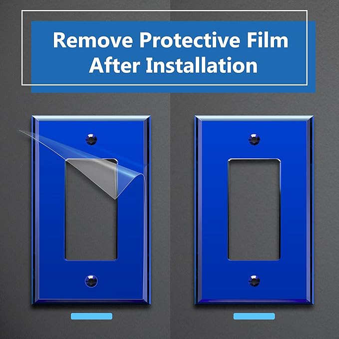 LIDER Decorator Wall Plate, Temperature/Impact Resistant, Mirrored, Plexiglass Outlet/Light Switch Cover, Acrylic glass, Reflective Finish, Modern Upgrade, Oversized 1-Gang 5.25" x 3.44", Blue, 5 Pack