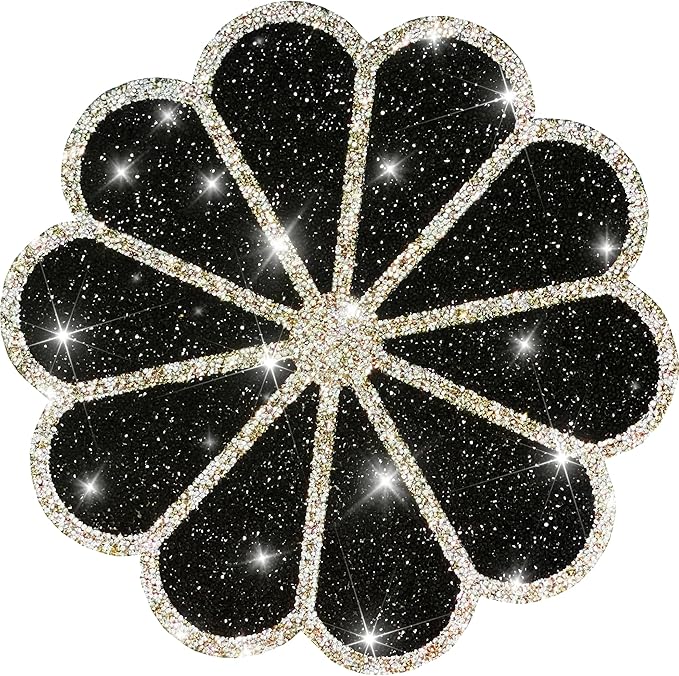 Washable Waterproof Diamond Circle Placemats for Round Tablescape Decor for Dinner and Kitchen Bling Placemats for Weddings & Special Events (Black)