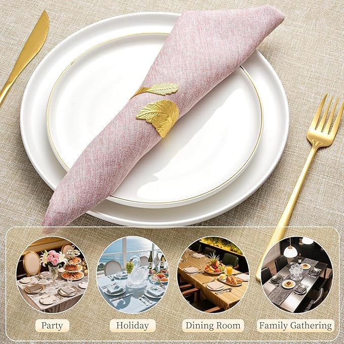 Gold Leaf Napkin Rings Set of 8,Metal Napkin Ring Holder Bulk for Holiday Party,Wedding,Banquet Elegant Table Setting,Classic Dining Room Decor (8)