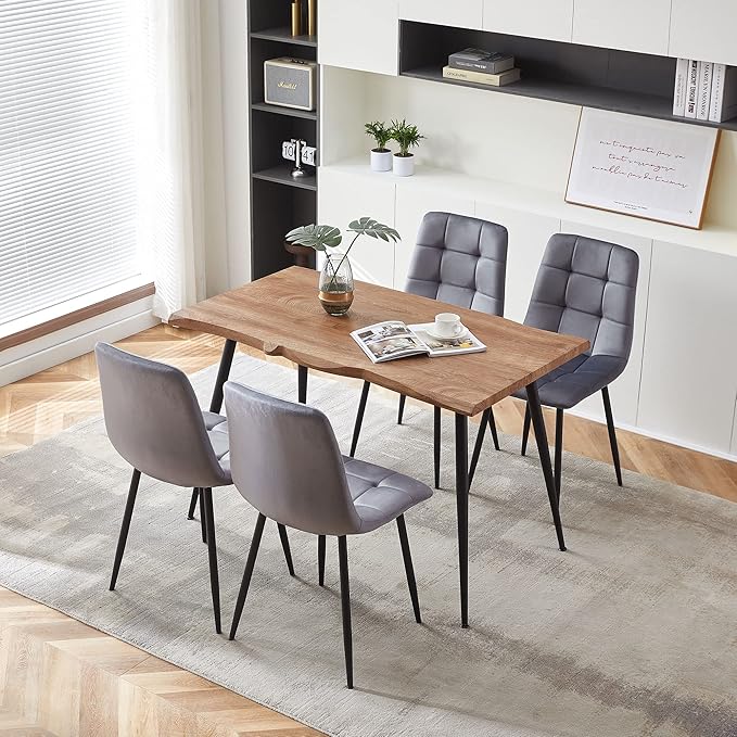 Rectangular Dining Table Set with Upholstered Chairs - Modern Kitchen Table and Chairs Set of 4 for Small Spaces - Grey