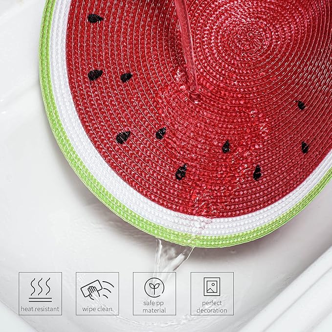 AHHFSMEI Round Braided Placemats 15 Inch Round Table Mats for Dining Tables Natural Woven Heat Resistant Place mats Set of 6 (Watermelon red)