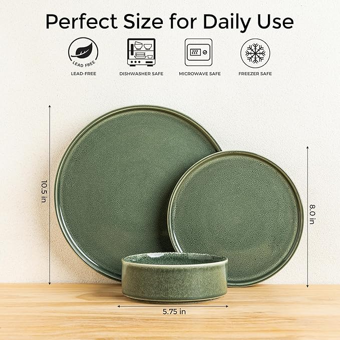 AmorArc Ceramic Dinnerware Sets, Handmade Reactive Glaze Stoneware Plates and Bowls Sets,Highly Chip and Crack Resistant | Dishwasher & Microwave Safe Dishes Set, Service for 4 (12pc)