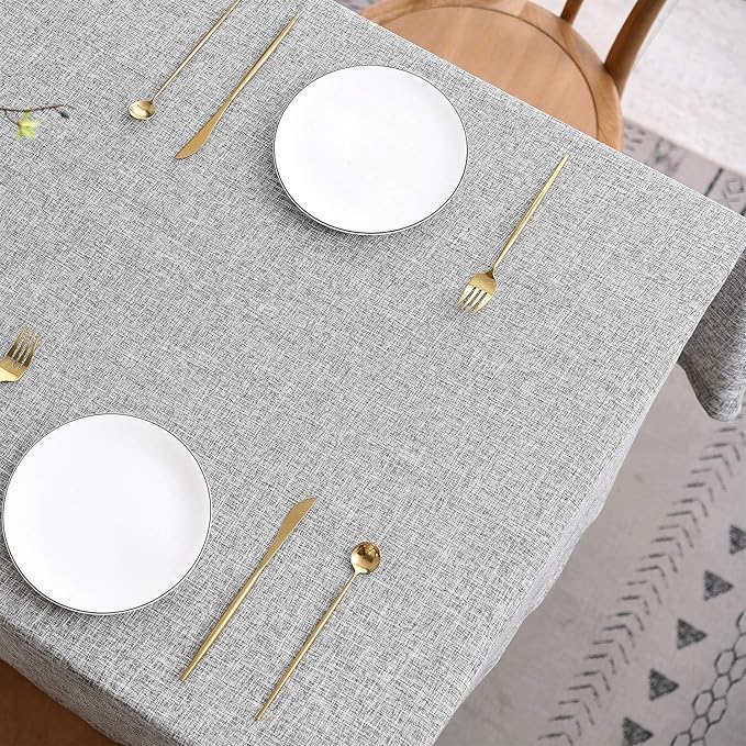maxmill Flaxy Faux Linen Tablecloth with 2-Tone Slubby Texture Wrinkle Free Anti-Shrink Soft Table Cloth for Kitchen Dining Tabletop for Outdoor and Indoor Use Rectangle 60 x 84 Inch Light Grey