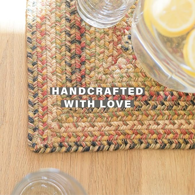 Homespice Kingston Jute Braided Chair Pads for Dining Chairs 15x15 Set of 2 - Vibrant Colors, Naturally Comforting & Reversible