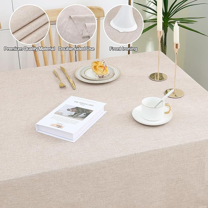 Smiry Rectangle Faux Linen Table Cloth, Waterproof Burlap Fabric Tablecloth, Washable Decorative Farmhouse Table Covers for Kitchen, Dining, Parties, 60x102, Tan