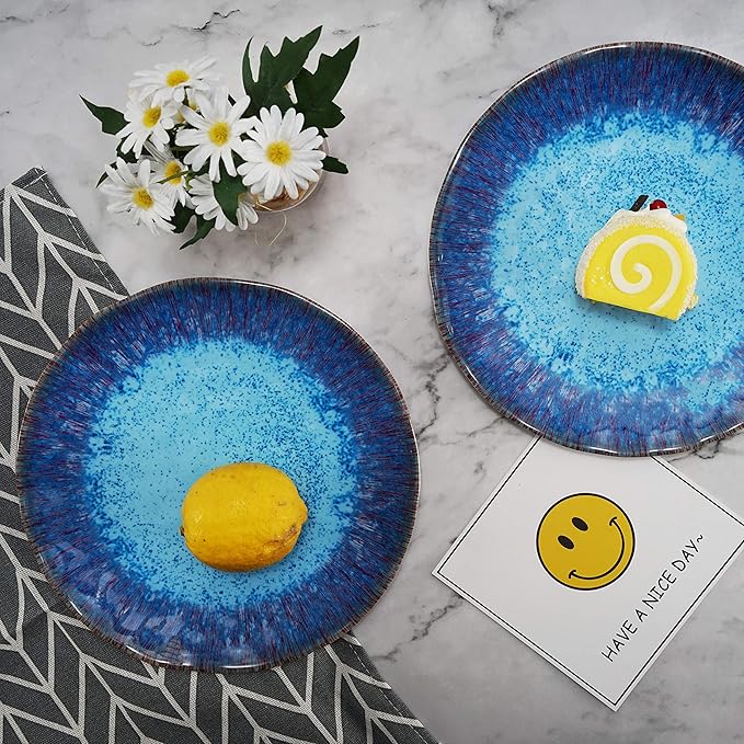 Melamine Salad Plate Plastic Dinner Plastic Plate Set of 6 Pcs 9 inch Round Lightweight Plates Shatter Proof Chip Resistant Dishwasher Safe Not Microware Not Oven(Deep Blue)