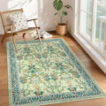 GarveeHome Floral 3x5 Area Rugs for Entryway, Washable Kitchen Rug Non Slip, Low Pile Bedroom Rug, Ultra Soft Stain Resistant Small Carpet for Laundry Room, Sage Green