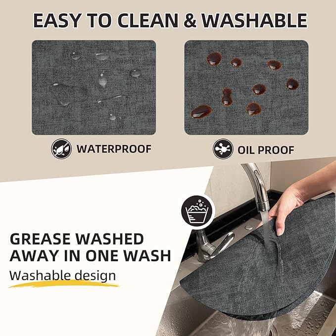 15 inch Faux Leather Round Placemats Set of 4 Non-Slip Washable Wipeable Table Mats, Heat Resistant Waterproof Oilproof Black Place Mats for Kitchen, Dining, Party, Indoor, Outdoor