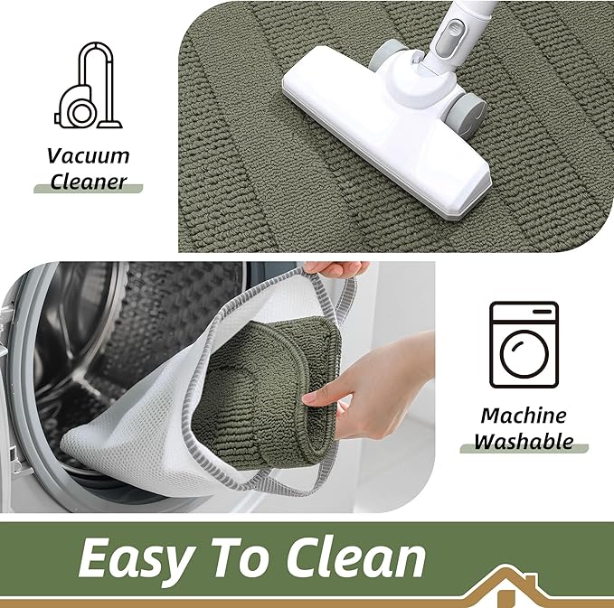 BEQHAUSE 24x36 Inch Kitchen Rug Mat Durable Kitchen Rugs Non-Slip Washable Absorbent Kitchen Mats for Floor Dirt-Resistant Semicircular Kitchen Mat (Green)