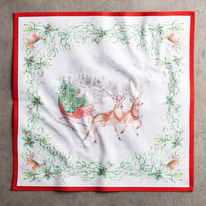 Maison d' Hermine Cloth Napkins Set of 4 100% Cotton for Thanksgiving Christmas Decorations Everyday Reusable Square Fall Napkins Cloth Washable Dinner Party (Christmas Tradition, 20"x20")