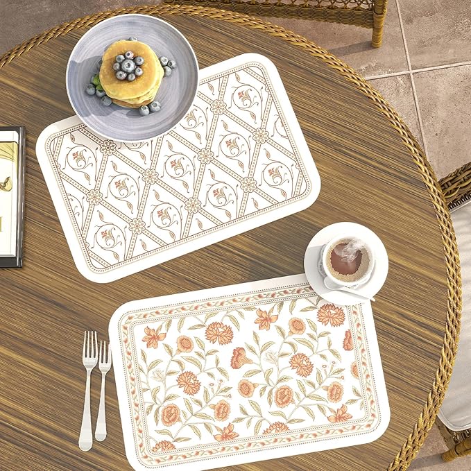 ISAENNE French Vintage PVC Placemats Set of 6,Red Rectangular Placemat, Waterproof and Heat-Resistant, Decoration for Kitchen, Dining, Party, Holiday, New Year, 12"*17"