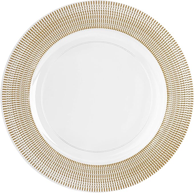 PARTY BARGAINS 13-Inch Charger Plates - 48 Pack, Clear Gold Textured Rim, Heavy-Duty Disposable Chargers for Elegant Dining - Ideal for Weddings and Formal Events