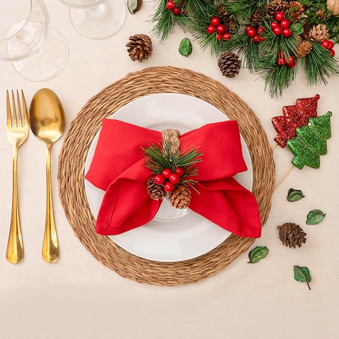 Blue Needles Solid Cloth Napkins Set of 12 Red 100% Cotton Dinner Napkins 18x18 inches - Soft, Reusable, Absorbent & Washable Linen, Ideal for Valentine's Day Events, Parties & Everyday Use