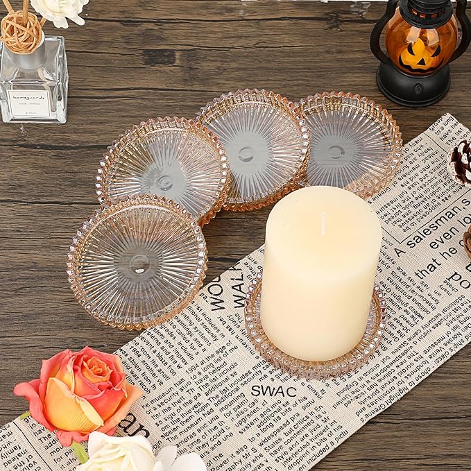 JUXYES 5 Pack Amber Tone Crystal Coasters Round Cup Mat, Glass Coasters for Drinks Coffee Tea Wine, Decorative Wine Bottle Coaster, Crystal Drink Coaster for Restaurant bar Kitchen Dining Table