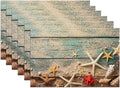 Beach Starfish Placemats Set of 6, Nautical Seashell Linen Place Mat Washable Stain Resistant Table Mats for Farmhouse Kitchen Dining Party Wedding Decor 12x18 Inch