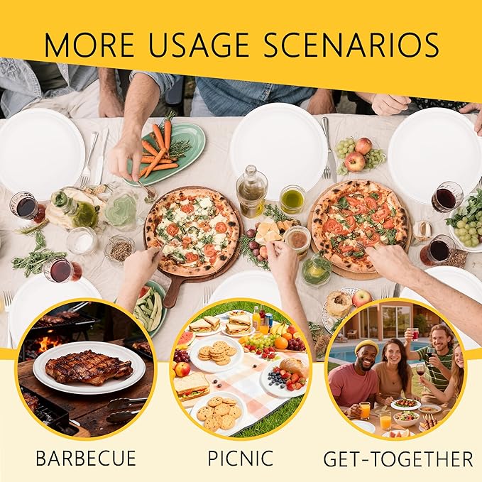 DaYammi 100% Compostable Paper Plates 10 Inch, 125-Pack Heavy Duty Paper Plates Bulk,Biodegradable Bagasse,Eco-Friendly Disposable Dinner Plate for BBQ,Picnic,Party (BPI Certified,Microwaveable)