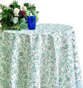 ATOSII Aster Blue 100% Cotton Round Tablecloth, Handblock Print Floral Table Cloth for Kitchen Dining Linen I Parties, Weddings, Outdoors, Easter, Spring Summer Decor I 90" Inches Round