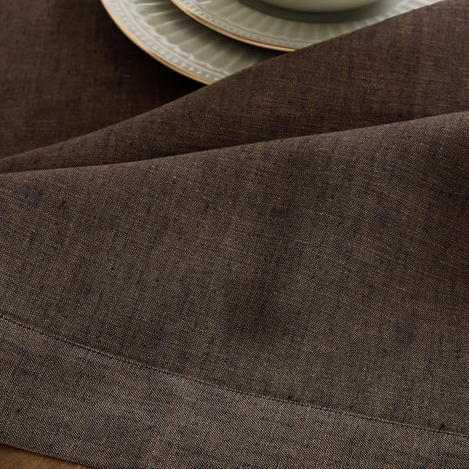 Solino Home Linen Tablecloth 60 x 108 Inch - 100% Pure Linen Chambray Brown Table Cloth for Rectangle Tables - Athena, Machine Washable Tablecloth