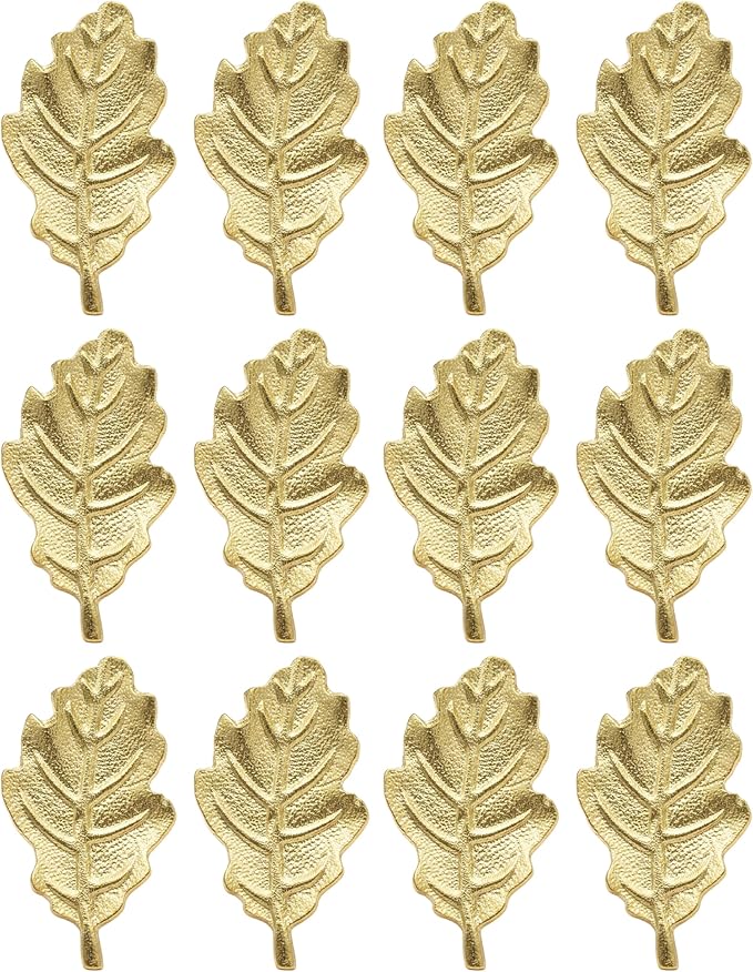 CLEENTABLE Metal Napkin Rings Set of 12, Metal Napkin Holder Cuffs for Dinner Table Décor, Thanksgiving Leaf Farmhouse Modern Serviette Rings for Christmas, Weddings, Receptions, (Gold)