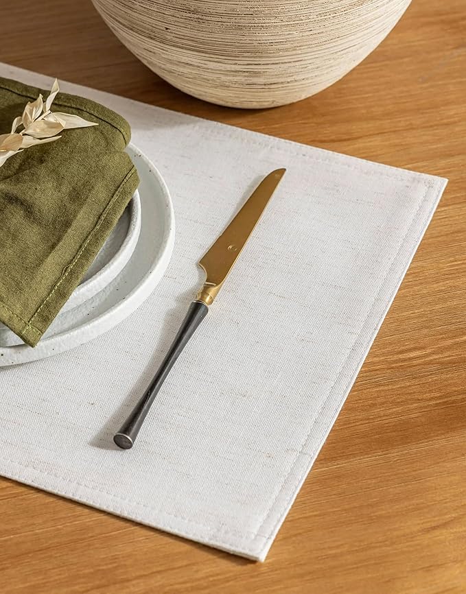 Cloth Dining Table Mats for 6 Machine Washable Cream Water Repellent Plate Placemats Dining Room Table Decorations 12x18 Inch