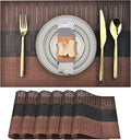 SLKQG Brown Placemats Set of 6 - Easy Clean Modern Durable Washable Vinyl Place Mats - Heat Resistant Placemats for Kitchen Table - PVC Table Mats for Dining Table (Brown Black, 6)