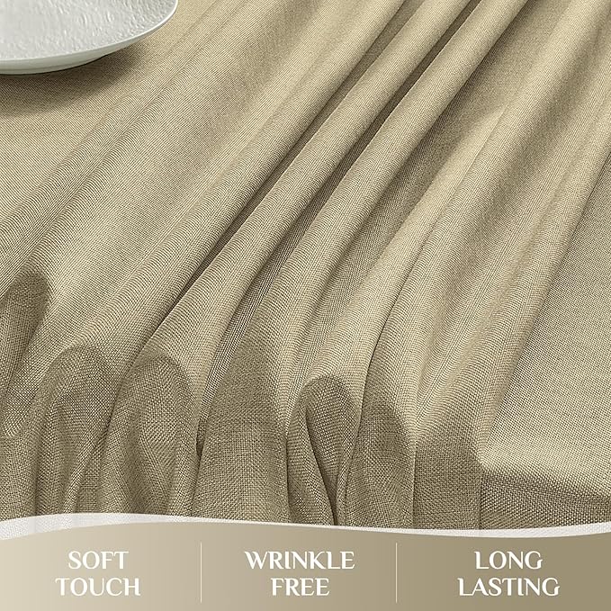 Softalker Lang Rectangular Table cloths 60 x 144 inch Khaki Faux Linen Tablecloth Outdoor Waterproof Stain and Wrinkle Resistant Table Cover for 6/8/10 foot Rectangle Large Tables for Party Graduation
