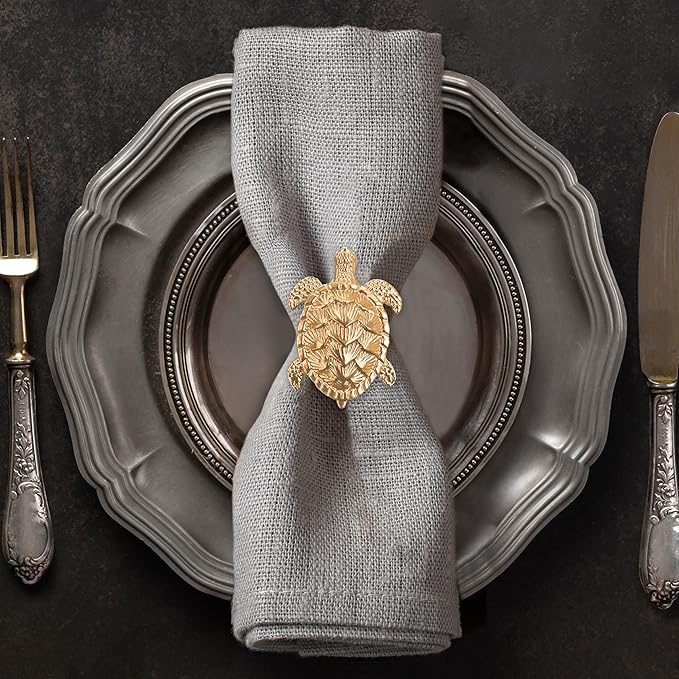 Decozen Set of 16 Gold Napkin Rings in Turtle Design Festive Table Decor Setting for Holiday Wedding, Birthday, Kitchen, Home Decor Housewarming Gift - Mothers Day Decorations